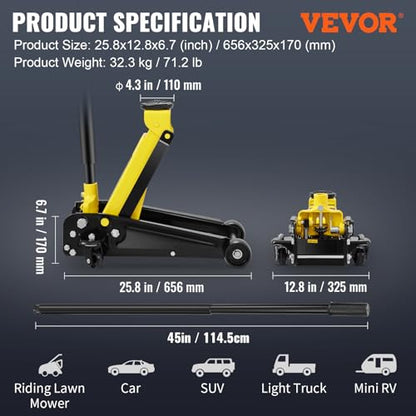 3 Ton Low Profile Floor Jack for All Terrain Vehicles (yellow)