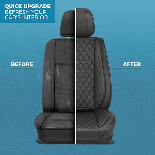 Elite Edition Faux Leather Seat Covers for Cars (Black (Diamond III) / Front Seats)