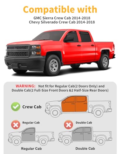 Window Visors Rain Guards for Chevy Silverado (Fit for 2014-2019 Silverado/GMC Sierra Crew Cab)