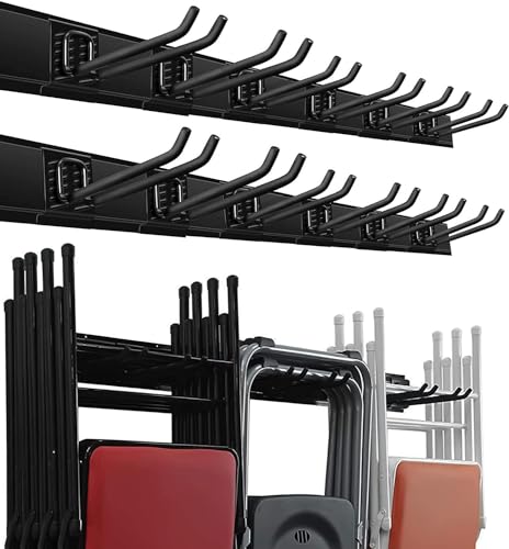 Garage Storage Organization Wall Mount Folding Chair Hangers (12Hooks+6Panels)