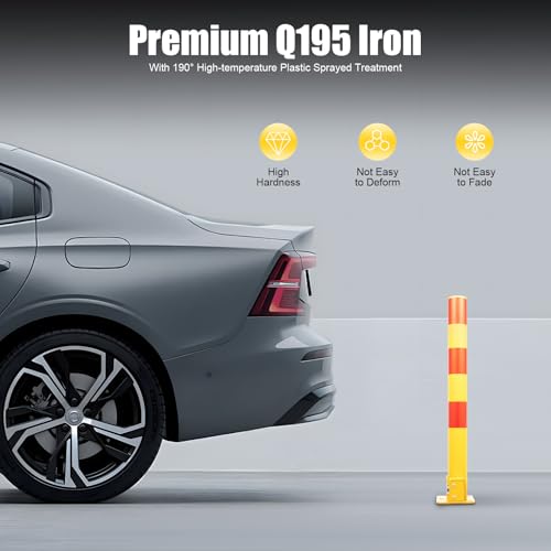23In Q195 Iron Pipe Safety Bollard Yellow & Red Parking Barrier