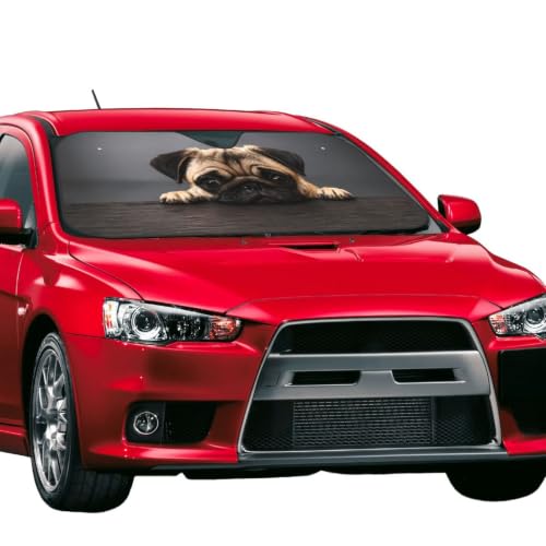 Pug Dog Car Windshield Sunshade Front Window Sun Visor Protector Foldable Shield Cover for Truck SUV (Black14 / Small)