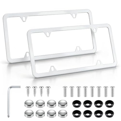 4 Holes Stainless Steel License Plate Frames (White)