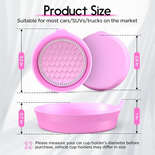 2 Pack Car Cup Holder Coaster Bling Crystal Rhinestone Car Interior (Pink / 2 Pack)