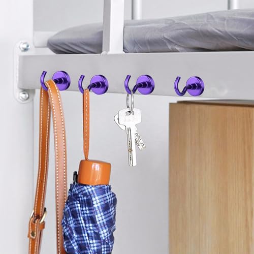 Magnetic Hooks 50Lbs+ Heavy Duty Magnet Hook for Cruise Cabins (Purple / 4Pack-40LB)