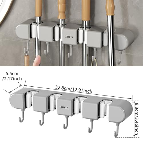 2Pcs Broom Holder Wall Mount (Grey)