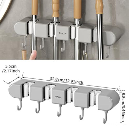 2Pcs Broom Holder Wall Mount (Grey)