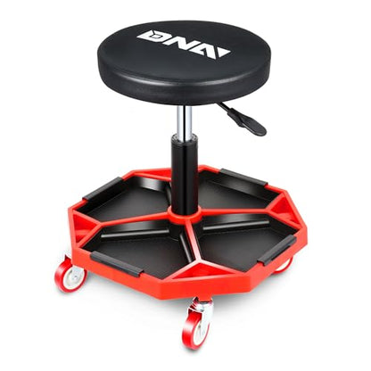 TOOLS 00253 Adjustable Height Pneumatic Garage Seat Rolling Mechanic Stool with Tool Tray Storage (Red)