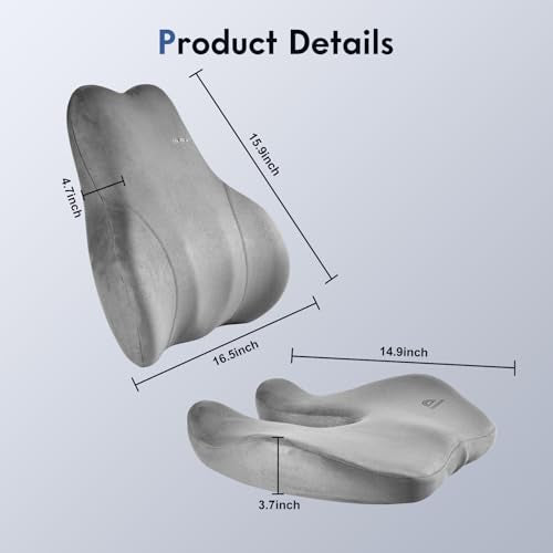 Memory Foam Car Seat Cushion and Lumbar Support Pillow for Car (Gray / 2 Pieces)