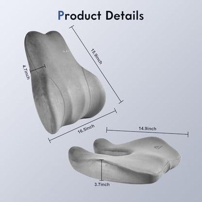 Memory Foam Car Seat Cushion and Lumbar Support Pillow for Car (Gray / 2 Pieces)
