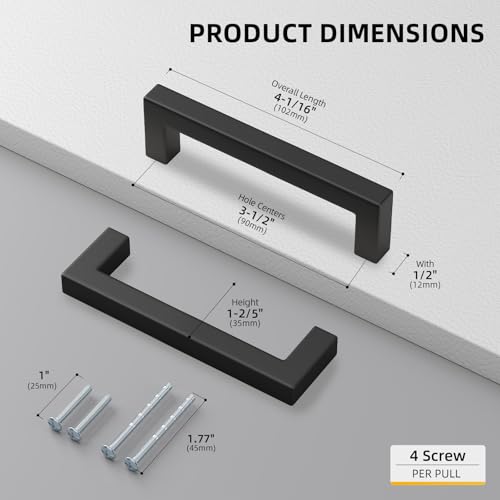 60 Pack 3-1/2 Inch Black Cabinet Handles Kitchen Drawer Pulls (Matte Black / 3-1/2 inch hole centers)