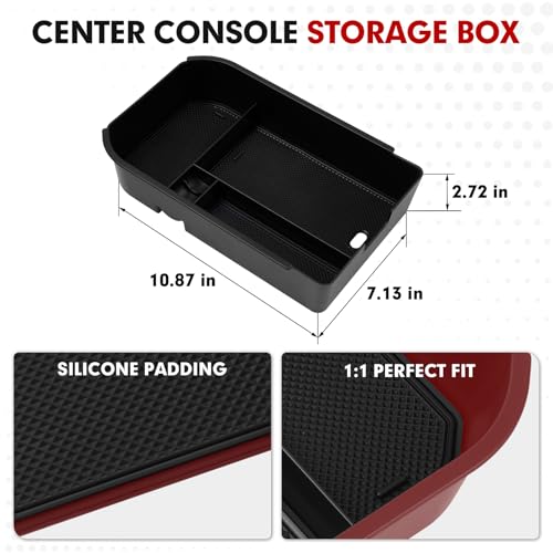 Center Console Organizer for 2024 2025 2026 Toyota Land Cruiser 250 Prado J250 LC250 Accessories Armrest Storage Box Secondary Insert Tray with Black & Red Silicone Mats (2024-2026 Toyota Land Cruiser)