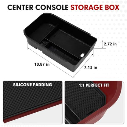 Center Console Organizer for 2024 2025 2026 Toyota Land Cruiser 250 Prado J250 LC250 Accessories Armrest Storage Box Secondary Insert Tray with Black & Red Silicone Mats (2024-2026 Toyota Land Cruiser)