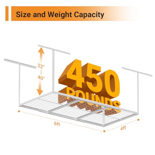 4x6ft Overhead Ceiling Garage Storage Rack (White / 4x6ft)