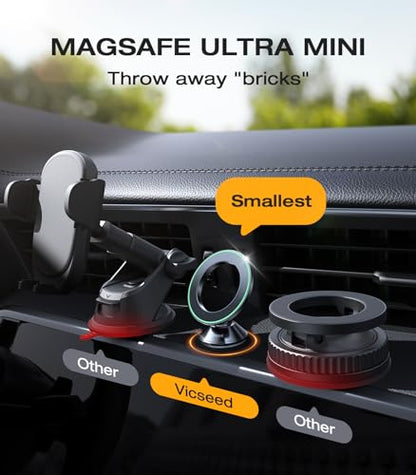 Ultra Mini for MagSafe Car Mount Magnetic Phone Holder for Dash (Flash Black)