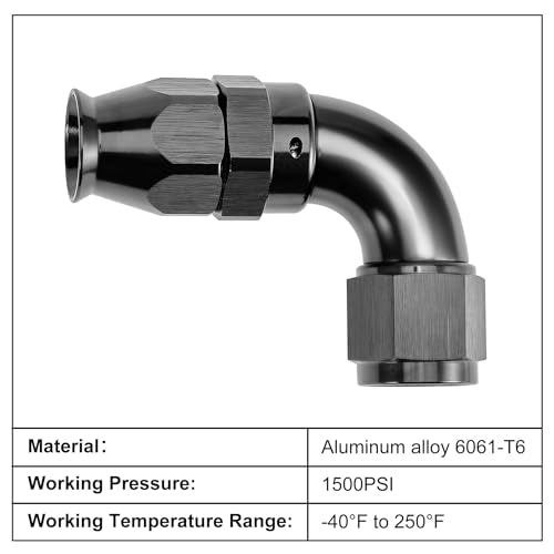 12AN 90 Degree PTFE One Piece Full Flow End Hose Fitting Aluminum Black (12AN / 90 Degree)