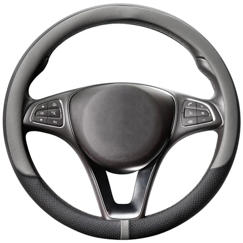 Breathable Car Steering Wheel Cover 15 inch Auto Universal Leather Wrap Non (A-Grey / M (14.5"-15"))