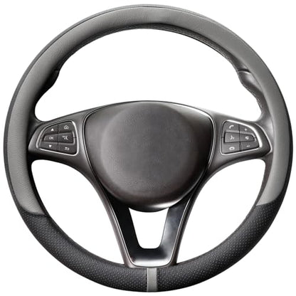 Breathable Car Steering Wheel Cover 15 inch Auto Universal Leather Wrap Non (A-Grey / M (14.5"-15"))