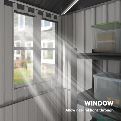 8' x 5.5' Outdoor Storage Shed Metal Garden Shed Window Gray (8' x 5.5' / Gray)