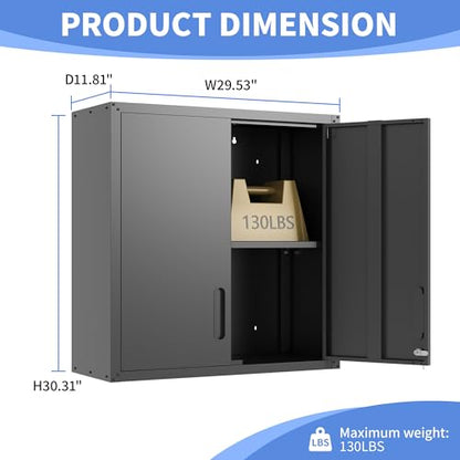 Wall Mounted Metal Storage Cabinet (Black / H30.31" - 2 Doors)