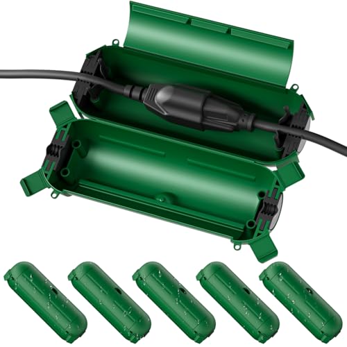 6 Pack] Flemoon Outdoor Extension Cord Safety Cover with Waterproof Seal (Green / Small Box: 5.3" L x 2" W x 2" H)