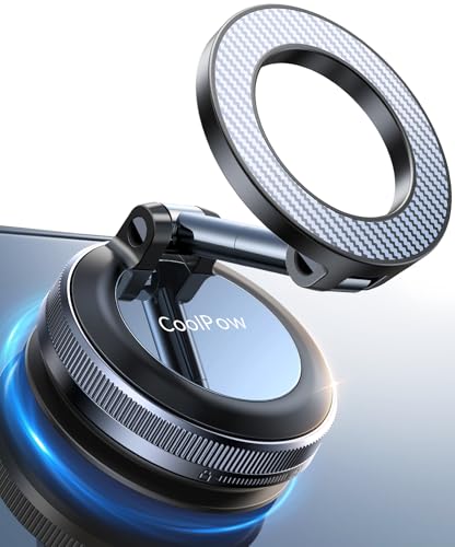 Newest Vacuum Magnetic Phone Holder for Car Phone Holder Mount【Movable Vacuum Suction】Magsafe Car Mount Cell Phone Holders for Your Car Accessories for Women Men for iPhone 17 16 (Carbon Fiber)