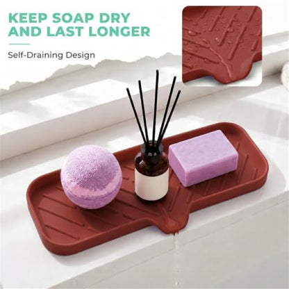 Silicone Soap Dish with Drain Spout (Red / L(12"×4"))