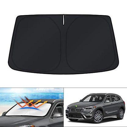 Windshield Sun Shade for 2016 2017 2018 2019 2020 2021 2022 BMW X1 F48 Accessories Custom Fit Sunshade Foldable Window Sun Visor Protector Blocks UV Rays Keep Your Car Cooler (For | BMW X1 2016-2022)