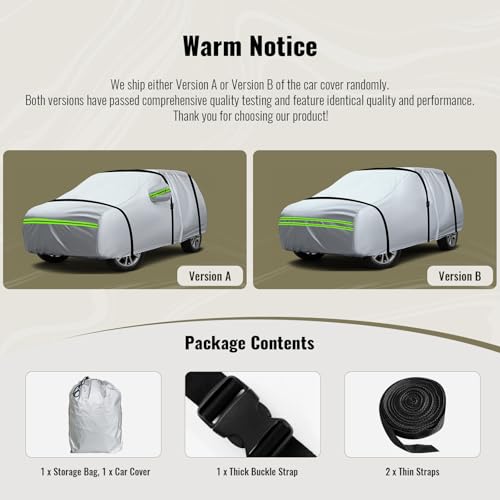 6 Layers Premium Full Car Cover Hard Shell Zipper Design Waterproof All Weather Weatherproof UV Sun Protection Snow Dust Storm Resistant Outdoor with Straps (Green reflective strip / SUV-XL ( Fit for SUV 191"- 200" ))