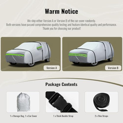 6 Layers Premium Full Car Cover Hard Shell Zipper Design Waterproof All Weather Weatherproof UV Sun Protection Snow Dust Storm Resistant Outdoor with Straps (Green reflective strip / SUV-XL ( Fit for SUV 191"- 200" ))