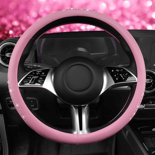 Bling Diamond Pink Leather Steering Wheel Cover (All Pink 1PCS)