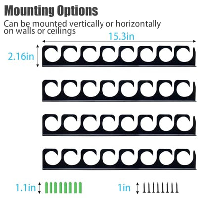 Wall Mounted Fishing Rod Rack Holder Ceiling Storage Hook Hanger Display Metal Horizontal Rack Oranizer Poles Steel Racks Holds up to 16 Rods with Soft Protective Pad for Garage Cabin and Basement (Store 16 Rod)