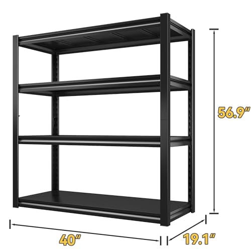40" W Garage Shelving Heavy Duty Storage Shelves 56.9" H Metal Shelving Heavy Duty Load 1600LBS Adjustable Metal Shelves for Storage for Pantry Kitchen 40" W x 19.1" D x 56.9" H 2 Pack (19.1"D x 40"W x 56.9"H,Black)