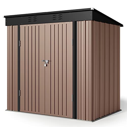 6x4 FT Outdoor Shed (Brown / 6' x 4' FT/Sloped-roof)
