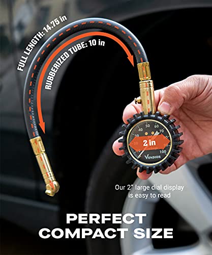 Tire Pressure Gauge for Cars (0-100 PSI / Black Tire Gauge w/ Tube)