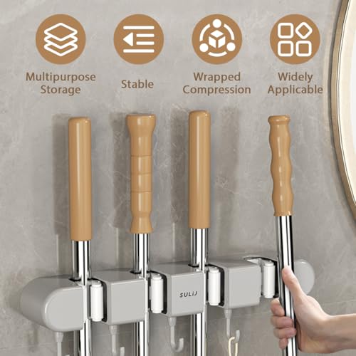 2Pcs Broom Holder Wall Mount (Grey)