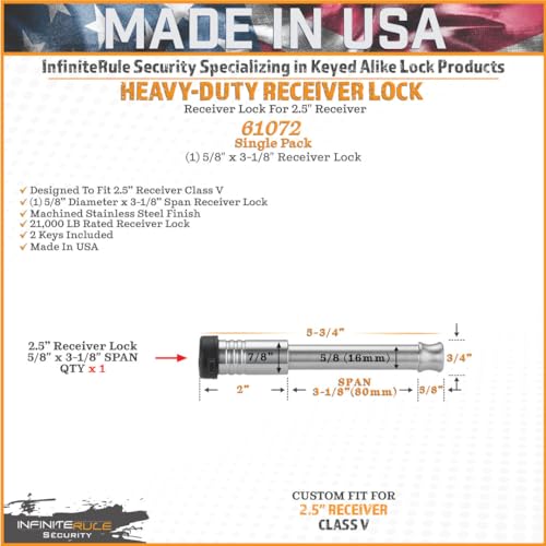2.5" Receiver Hitch Lock (Fits: 2" And 2.5" Receiver Class III, IV, & V / 1PK (1) Receiver Lock)