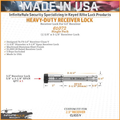 2.5" Receiver Hitch Lock (Fits: 2" And 2.5" Receiver Class III, IV, & V / 1PK (1) Receiver Lock)