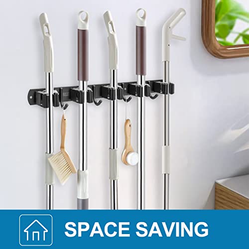 2 Pack Broom Holder Wall Mount (5 Racks with 4 Hooks / 2 Pack)