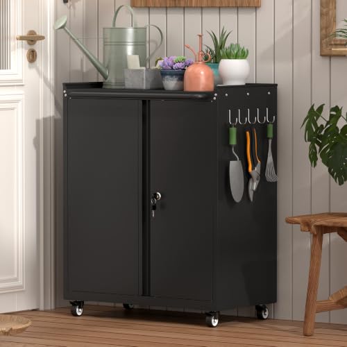 Garage Storage Cabinet with Wheels (Black / 32"H)