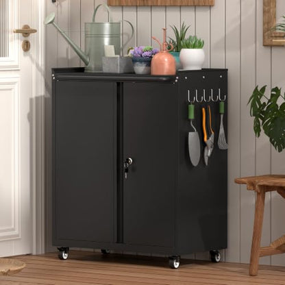 Garage Storage Cabinet with Wheels (Black / 32"H)