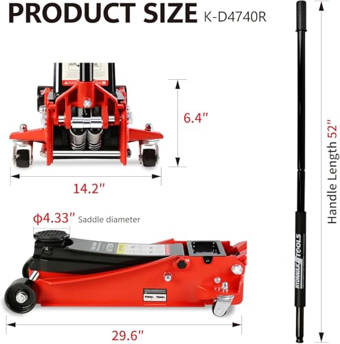 4 Ton Low Profile Floor Jack (Red - 4 Ton(Dual Pump), Lift 4"-21")