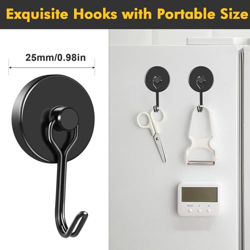 Black Magnetic Hooks Heavy Duty 80LB+ Swivel Strong Magnet Hook (Black / 0.98in)