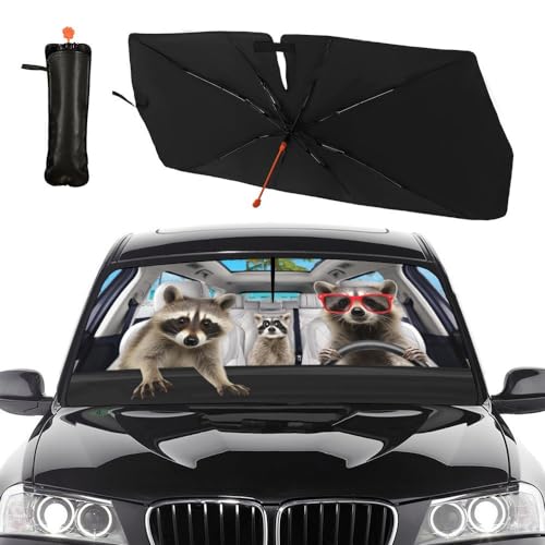 Raccoon Car Windshield Sunshade Umbrella Funny Raccoon Sun Shade Umbrella for Car Raccoon Foldable Car Window Shades Windshield Sun Shades Umbrella Cover 57 x 30 in (raccoon-funny)