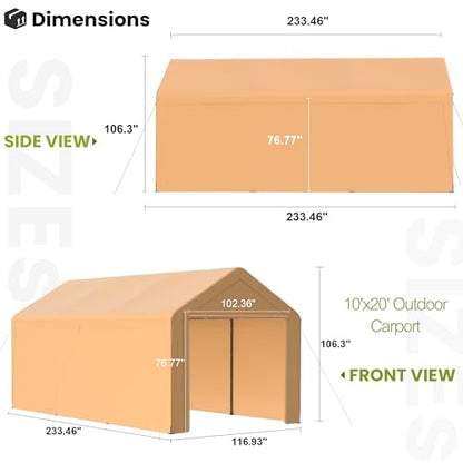 10x20 Carport Heavy Duty Portable Garage Shelter w (Yellow / 10x20 with sidewalls)