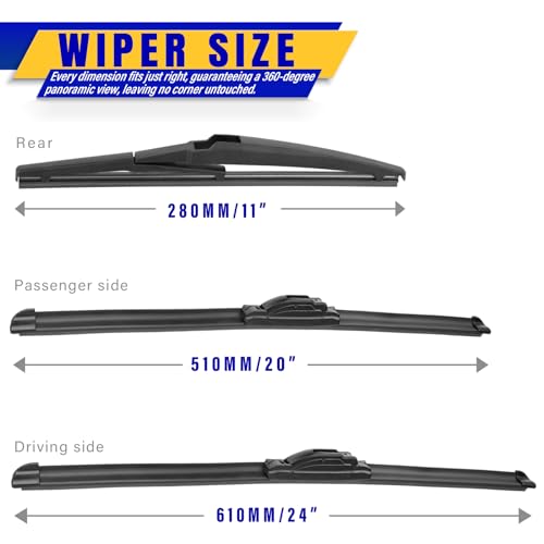 3 Wipers Fits Kia Sorento 2011 (24"+20"+11")