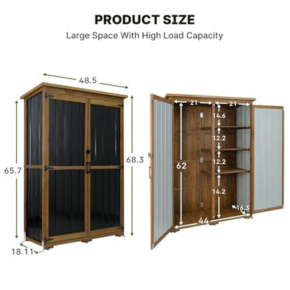 Outdoor Storage Cabinet Wood & Metal with Waterproof Roof (18.1"D x 49"W x 68.5"H)