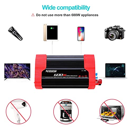 600W Car Power Inverter 12V DC to 110V AC Converter (600W Red)