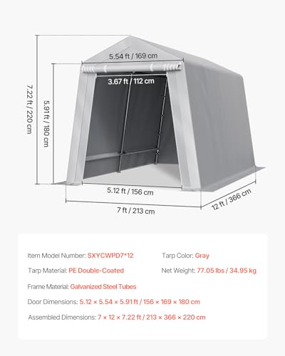 Outdoor Storage Shed (Gray / 7x12x7.22ft)