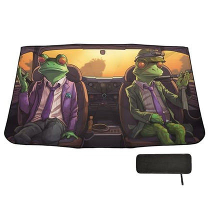 Windshield Sun Shade Umbrella Funny Frogs Driving Foldable Car Front Window Sunshade Blocks UV Rays Heat Keep Vehicle Cool 55"x27.5" (multi 23)